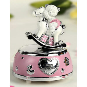 PINK SHINING BEAR ON ROCKING HORSE