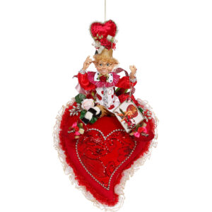 VALENTINE ELF AND FLOWERS ON THE VALENTINE HEART,